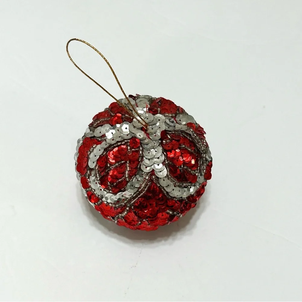 Vintage Red and silver Sequined Christmas Ornament
